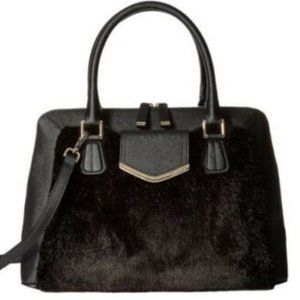 Calvin Klein Black Faux Fur Satchel Handbag USED